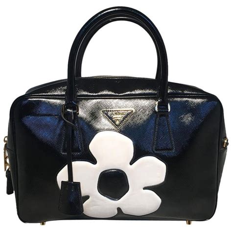 prada black and white flower bag